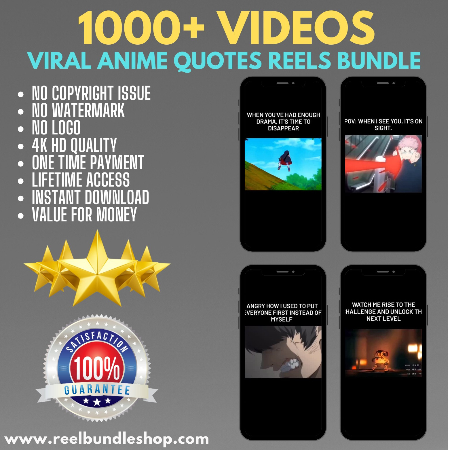 1000+ ANIME MOTIVATION QUOTES REELS BUNDLE